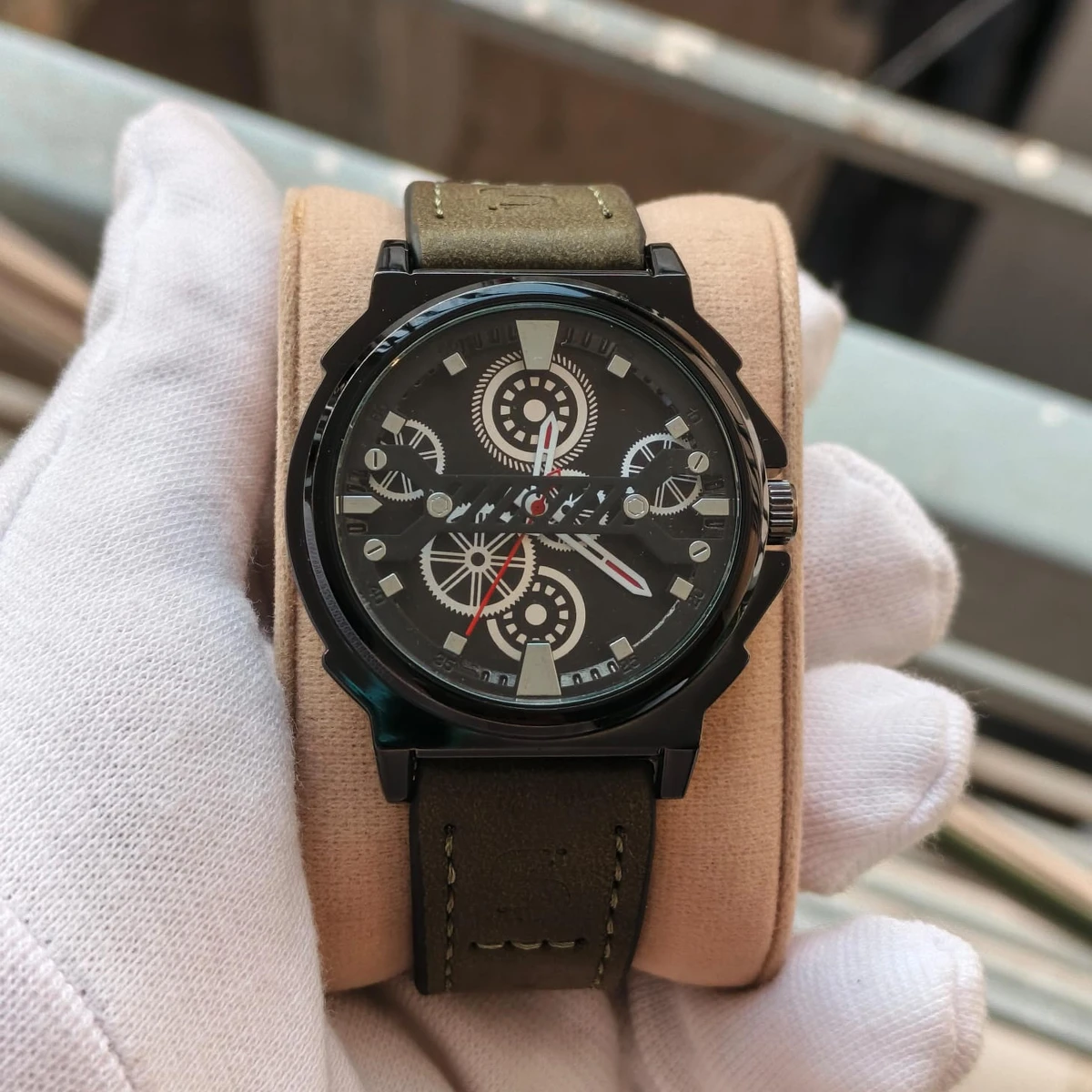 Sober Watch Model 980 Premium Watch Belt Olive Dial Black Colour Watch For Man