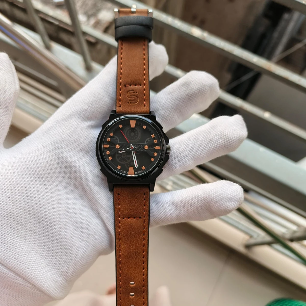 Sober Watch Model 980 Premium Watch Belt Brown Dial Black Colour Watch For Man