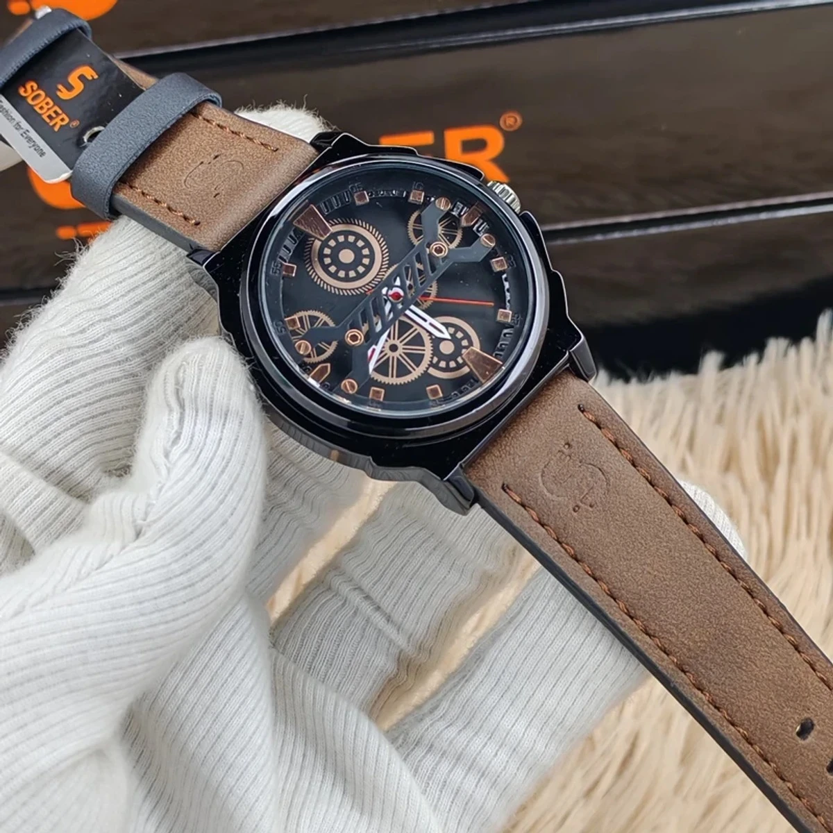 Sober Watch Model 980 Premium Watch Belt Coffee Dial Black Colour Watch For Man