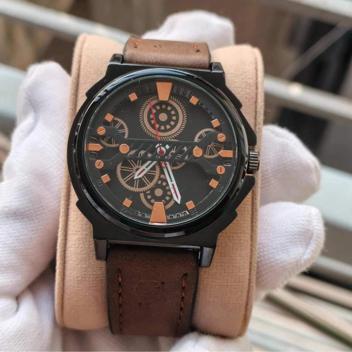 Sober Watch Model 980 Premium Watch Belt Coffee Dial Black Colour Watch For Man