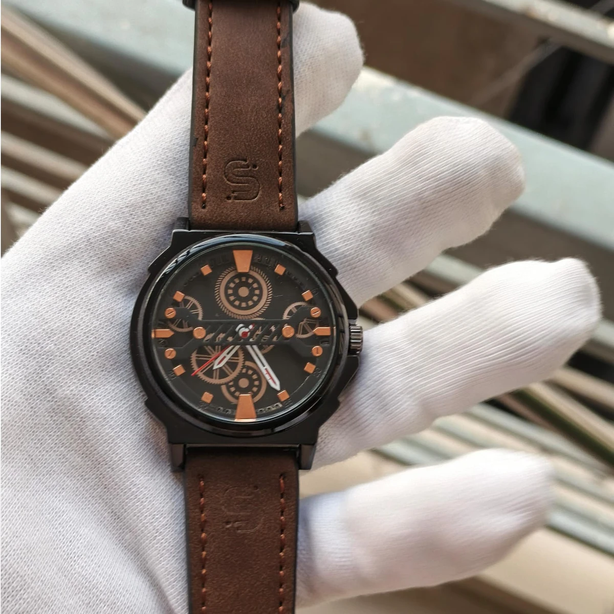 Sober Watch Model 980 Premium Watch Belt Coffee Dial Black Colour Watch For Man