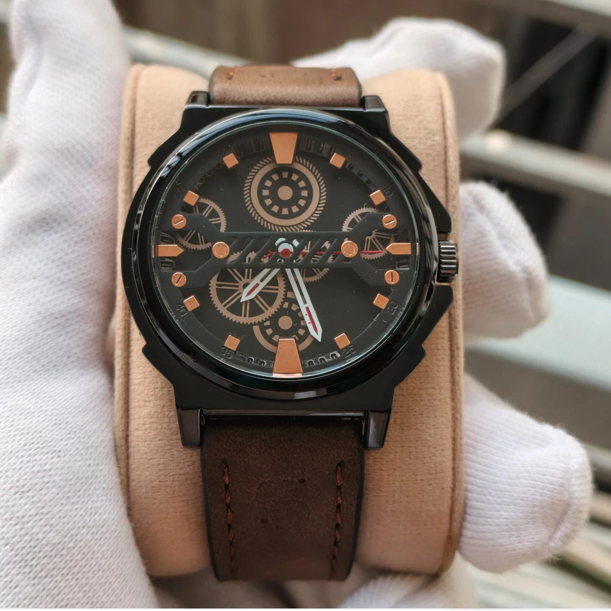 Sober Watch Model 980 Premium Watch Belt Coffee Dial Black Colour Watch For Man