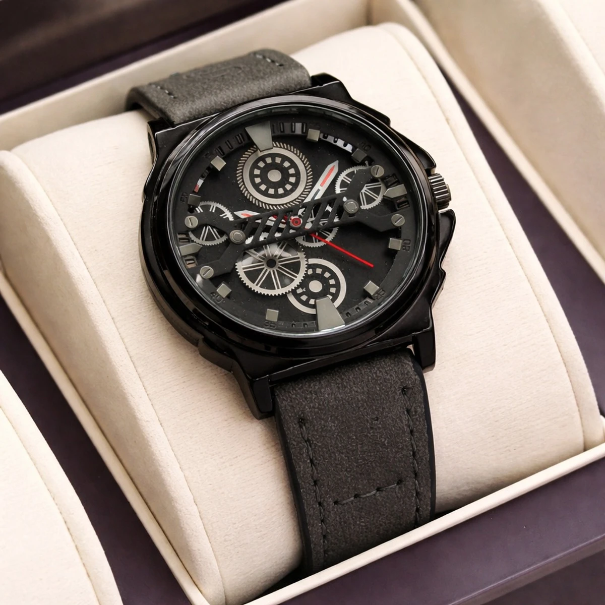 Sober Watch Model 980 Premium Watch Belt Ash Dial Black Colour Watch For Man