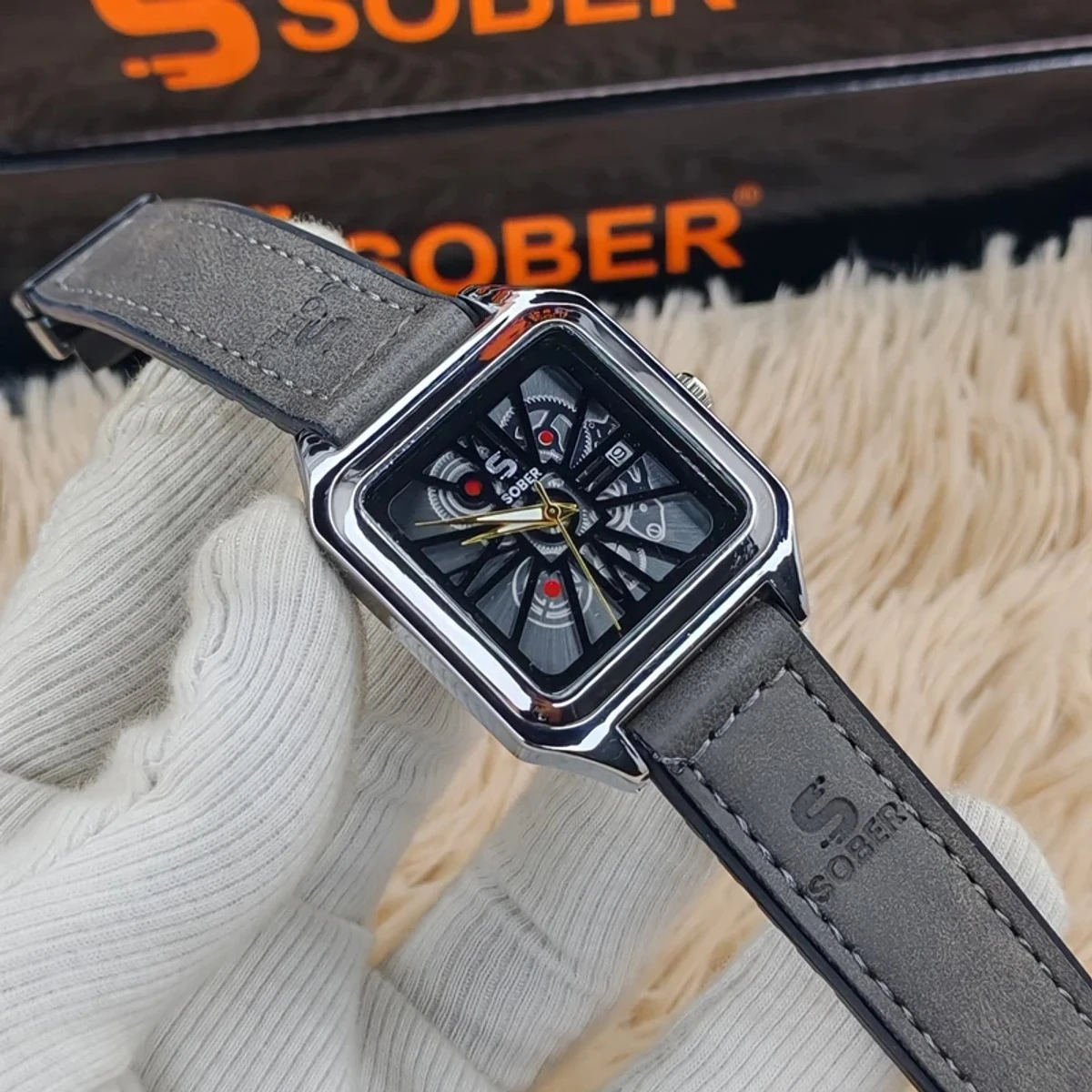 Sober Watch Model 970 Premium Watch Belt Ash  Dial Ash or  Black  Colour Watch For Man