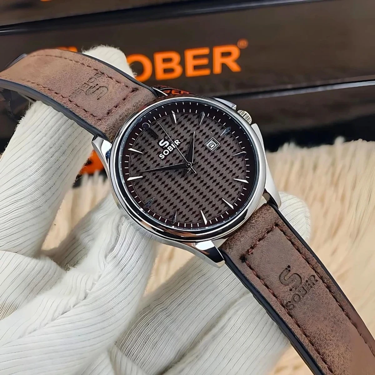 Sober Watch Model 960 Premium Watch Belt Coffee Dial Coffee  Colour Watch For Man