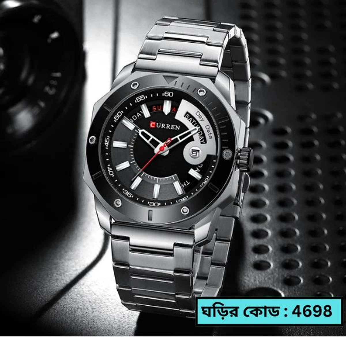 CURREN WATCH MODEL 8344 SILVER CHAIN DIAL BLACK  FOR MAN