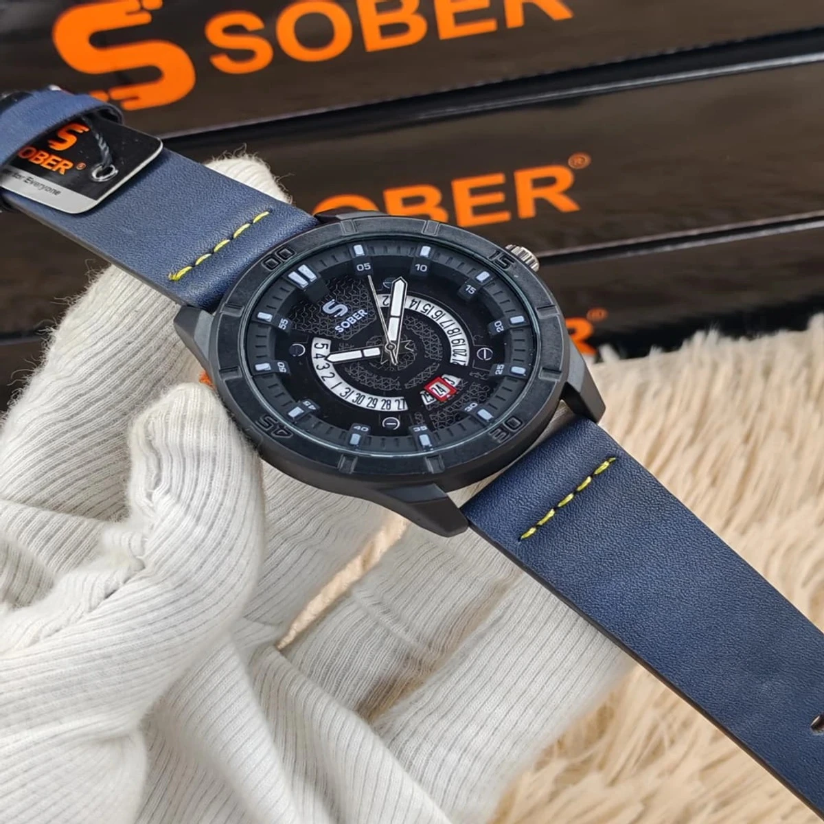 Sober Watch Model 995 Premium Watch Belt Blue Dial Black Colour Watch For Man