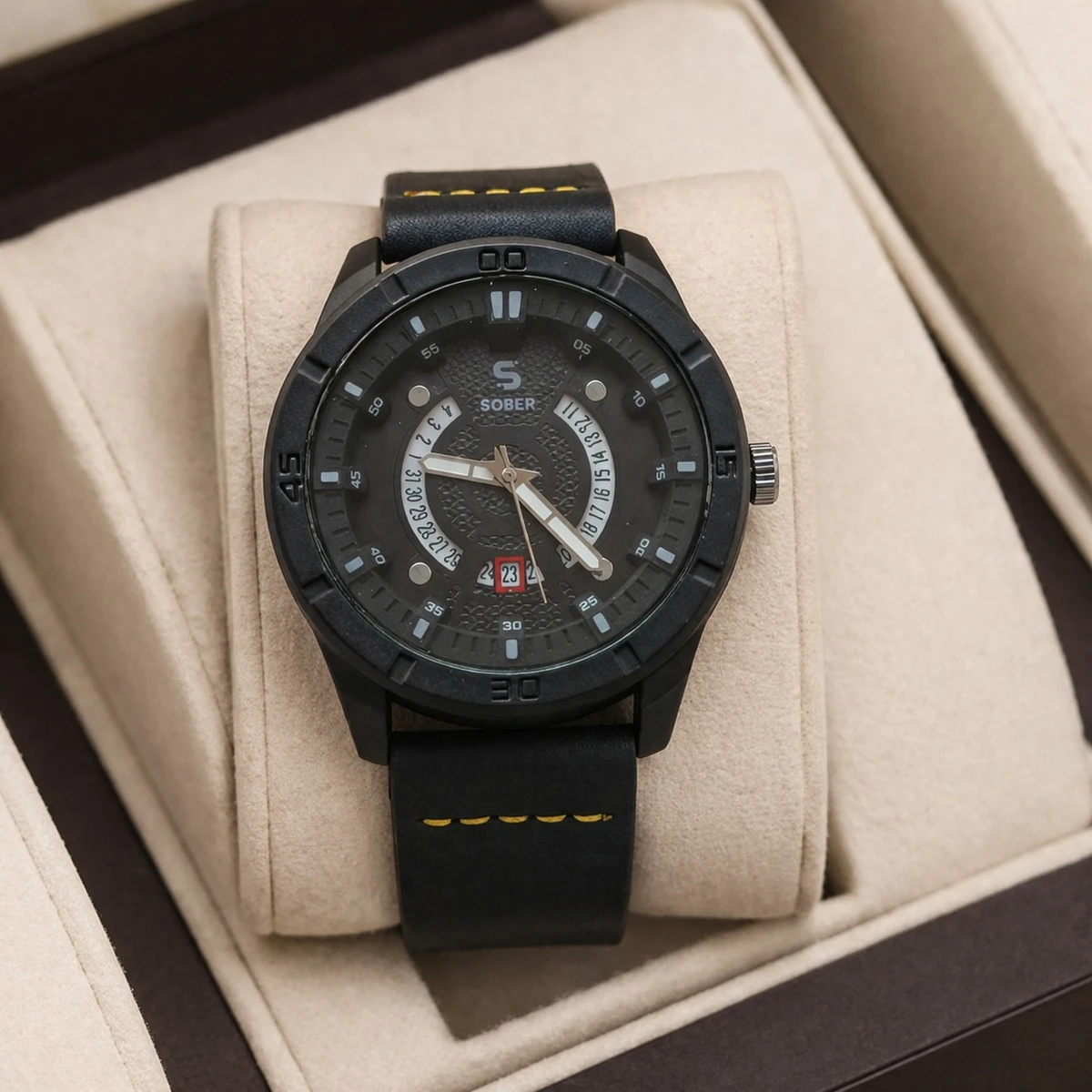 Sober Watch Model 995 Premium Watch Belt Blue Dial Black Colour Watch For Man