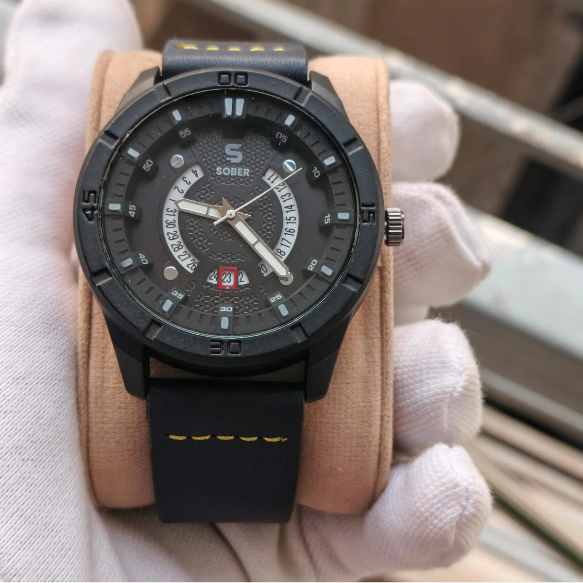 Sober Watch Model 995 Premium Watch Belt Blue Dial Black Colour Watch For Man