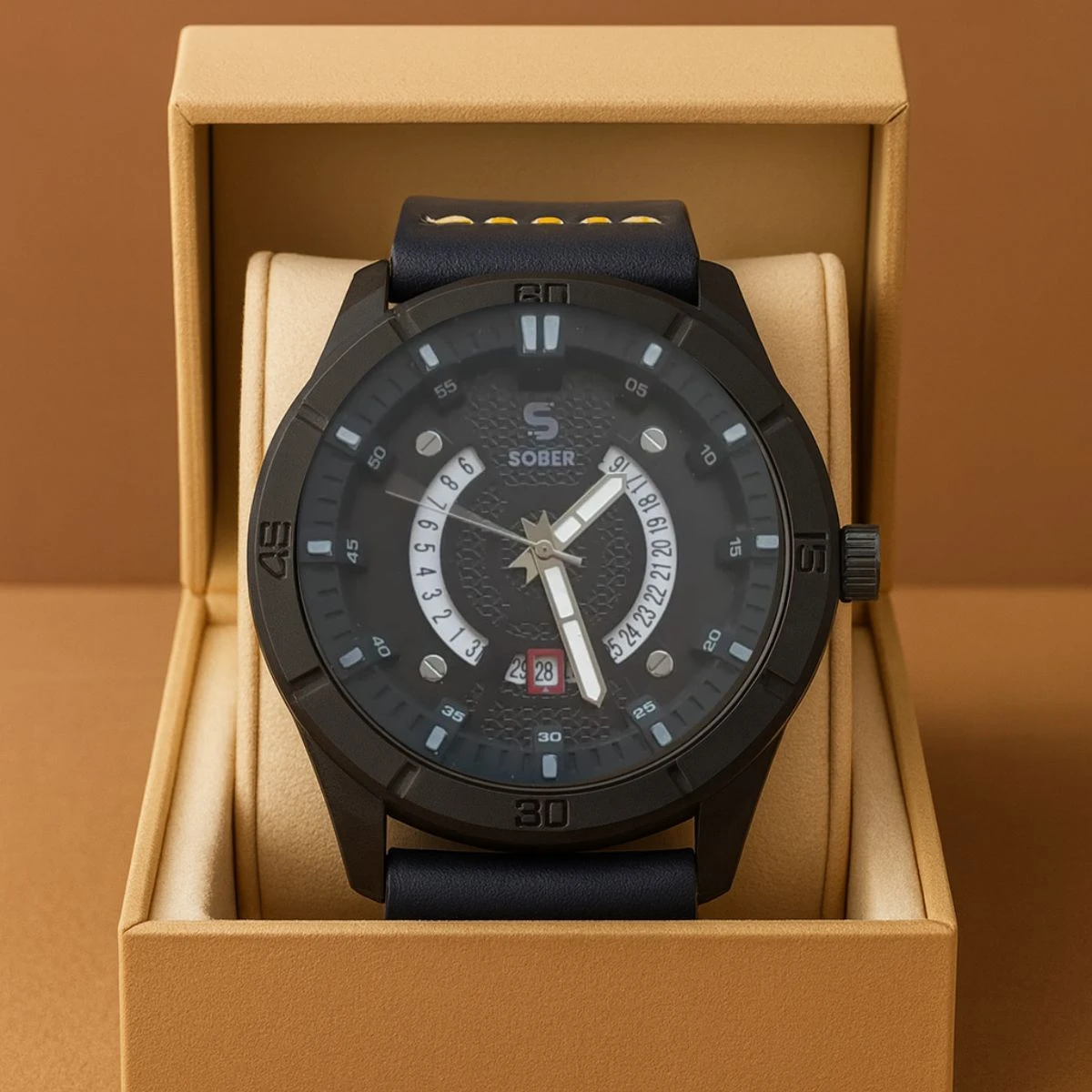 Sober Watch Model 995 Premium Watch Belt Blue Dial Black Colour Watch For Man