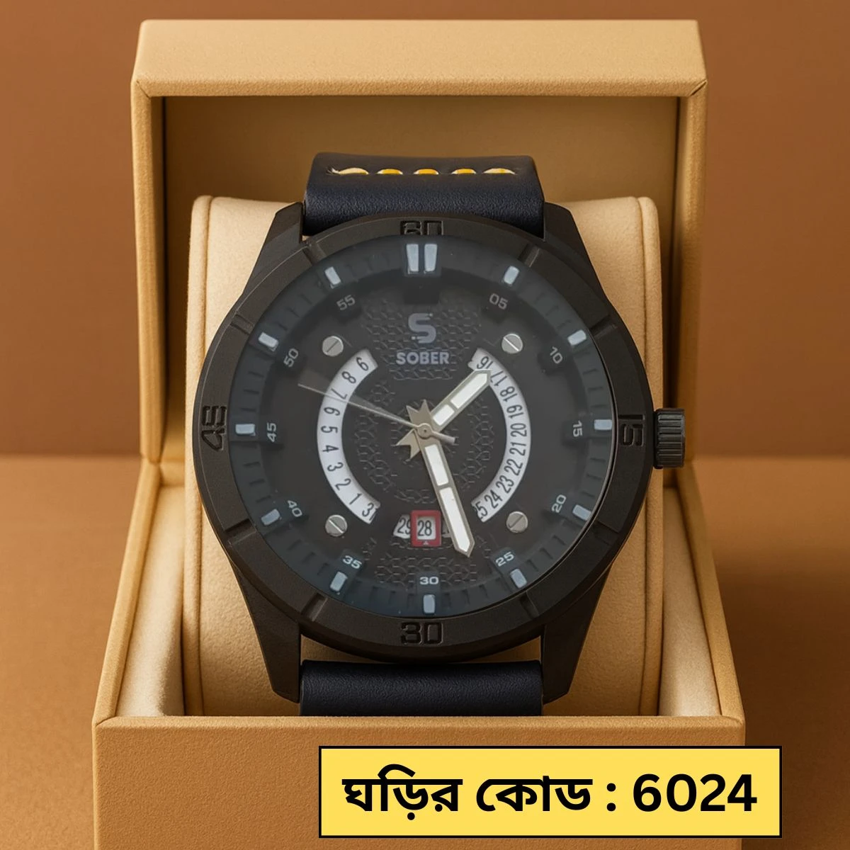 Sober Watch Model 995 Premium Watch Belt Blue Dial Black Colour Watch For Man