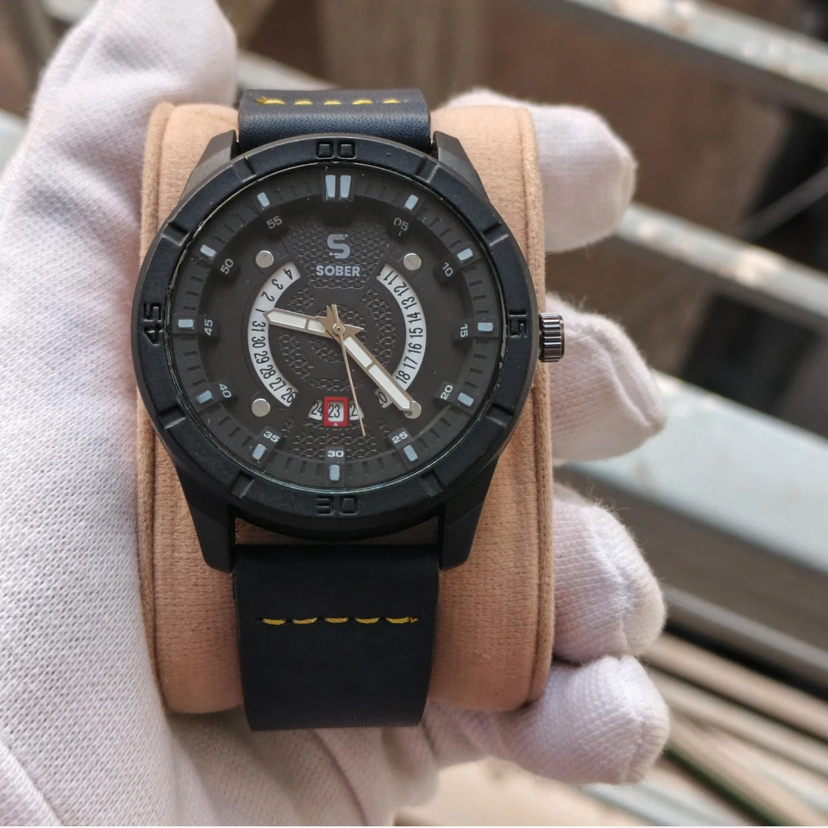 Sober Watch Model 995 Premium Watch Belt Blue Dial Black Colour Watch For Man