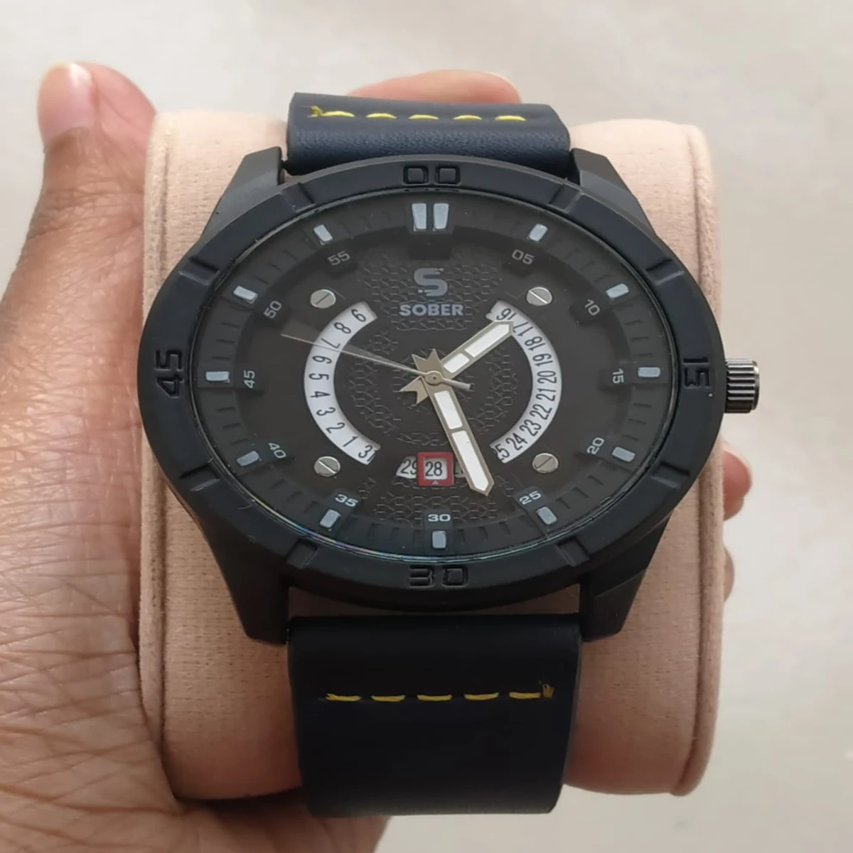 Sober Watch Model 995 Premium Watch Belt Blue Dial Black Colour Watch For Man