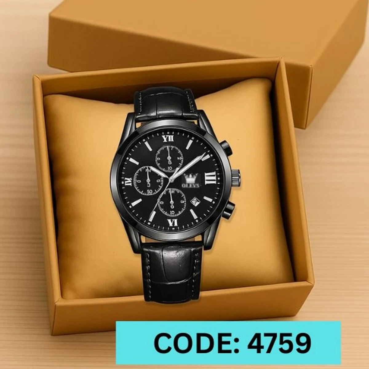OLEVS WATCH MODEL 2872 FASHION WATCH FOR MEN FULL BLACK COLOUR FOR MEN + এক পিস ব্যাটারি ফ্রি।