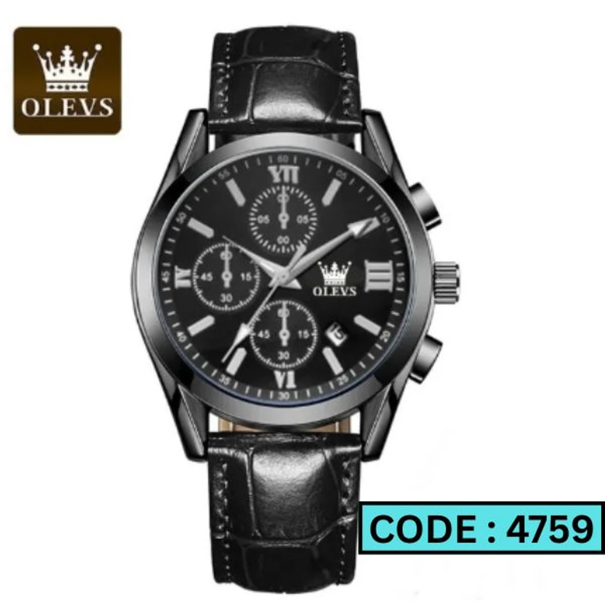 OLEVS WATCH MODEL 2872 FASHION WATCH FOR MEN FULL BLACK COLOUR FOR MEN + এক পিস ব্যাটারি ফ্রি।