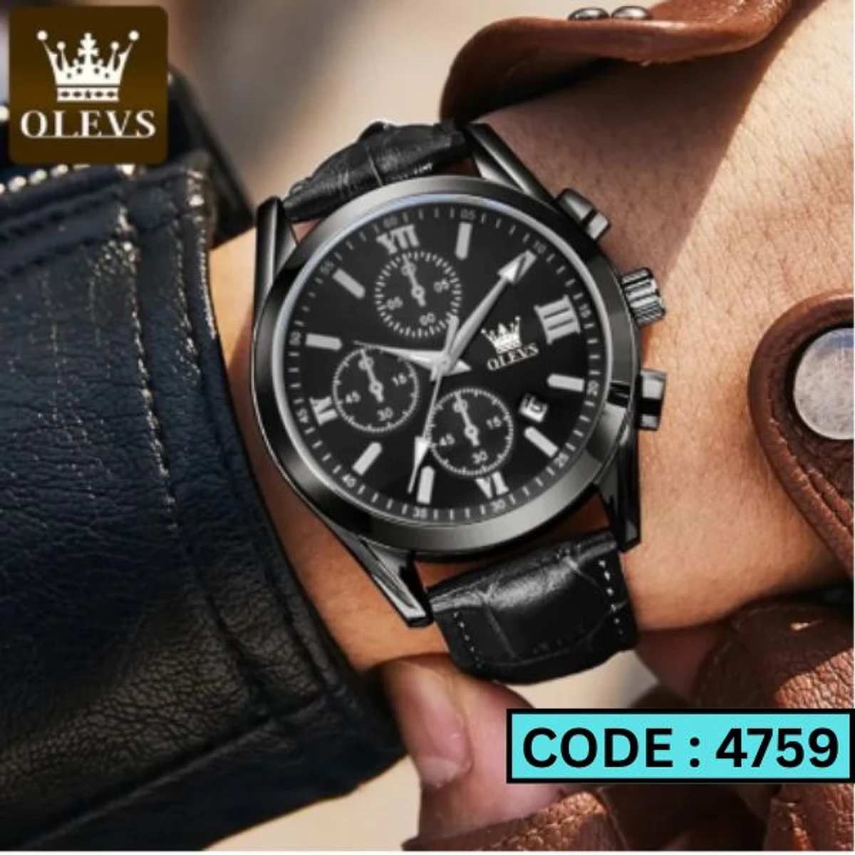 OLEVS WATCH MODEL 2872 FASHION WATCH FOR MEN FULL BLACK COLOUR FOR MEN + এক পিস ব্যাটারি ফ্রি।