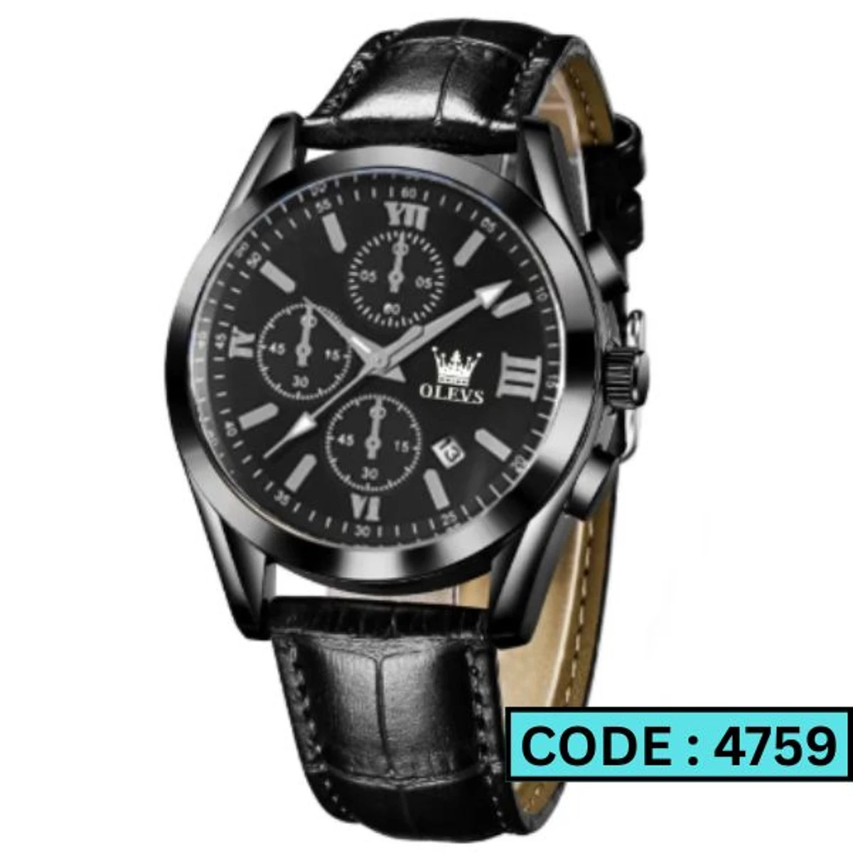 OLEVS WATCH MODEL 2872 FASHION WATCH FOR MEN FULL BLACK COLOUR FOR MEN + এক পিস ব্যাটারি ফ্রি।
