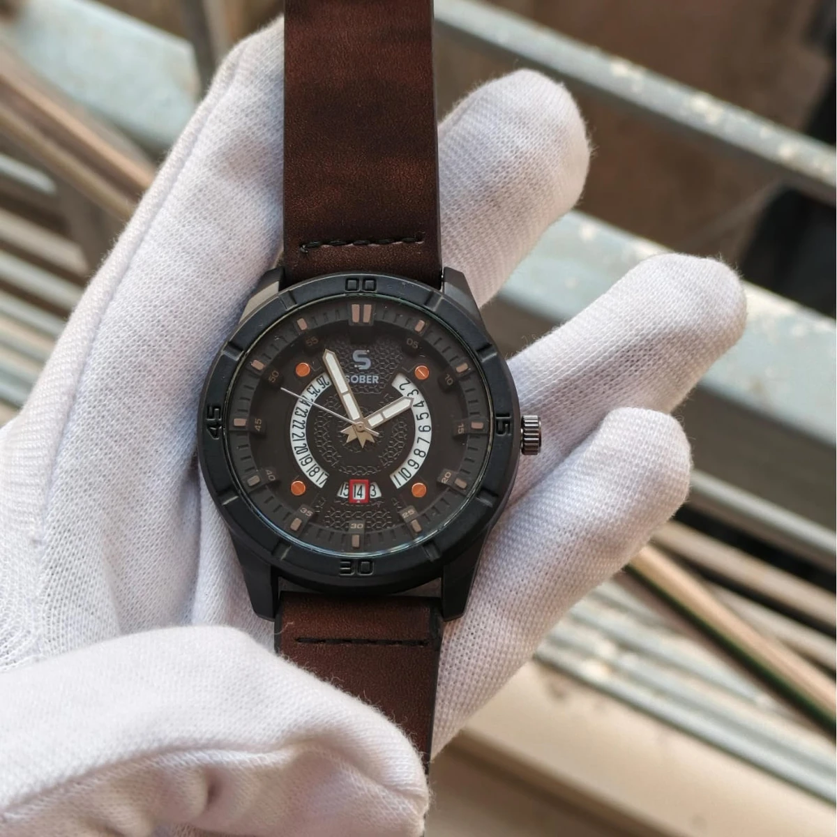 Sober Watch Model 995 Premium Watch Belt Coffee Dial Black Colour Watch For Man