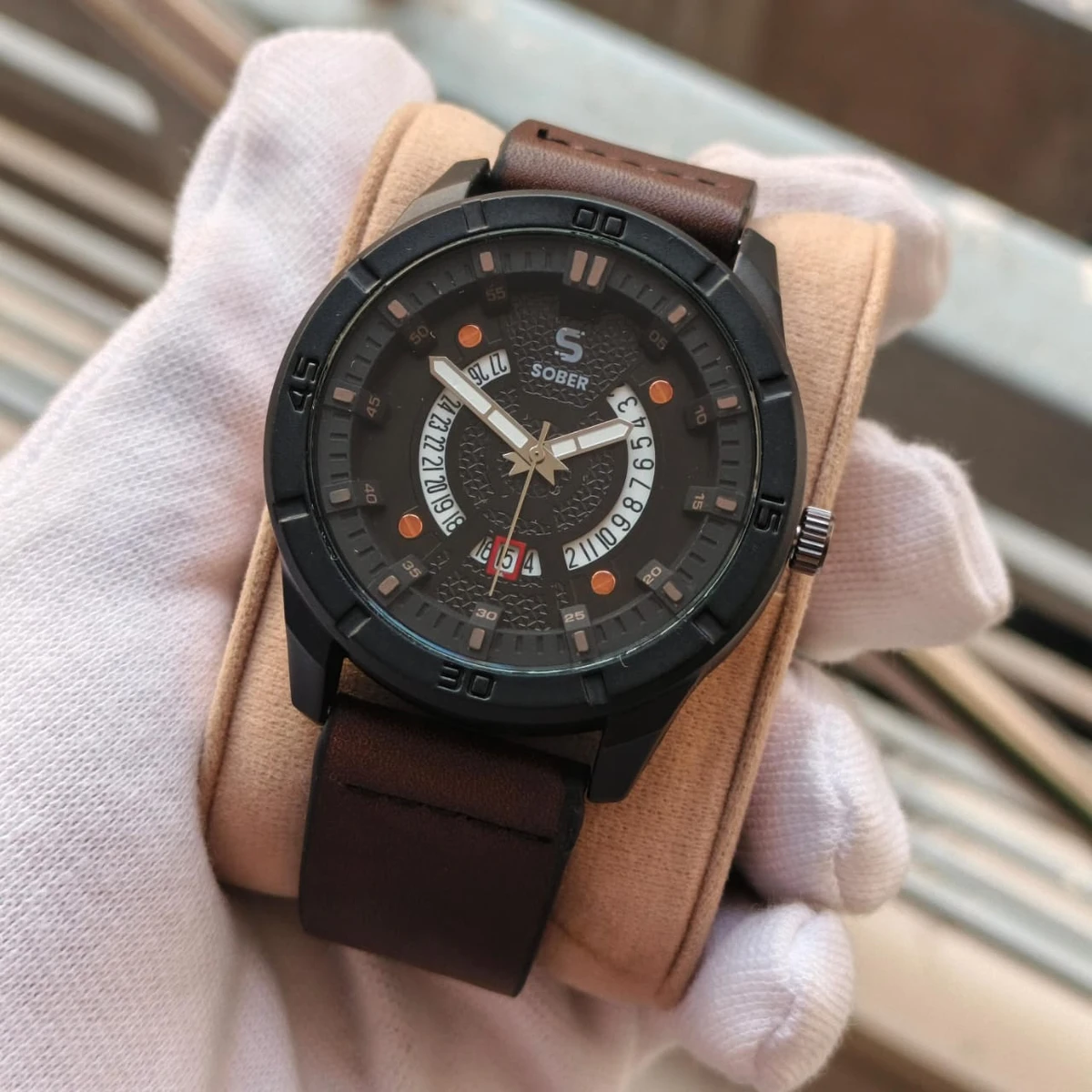 Sober Watch Model 995 Premium Watch Belt Coffee Dial Black Colour Watch For Man