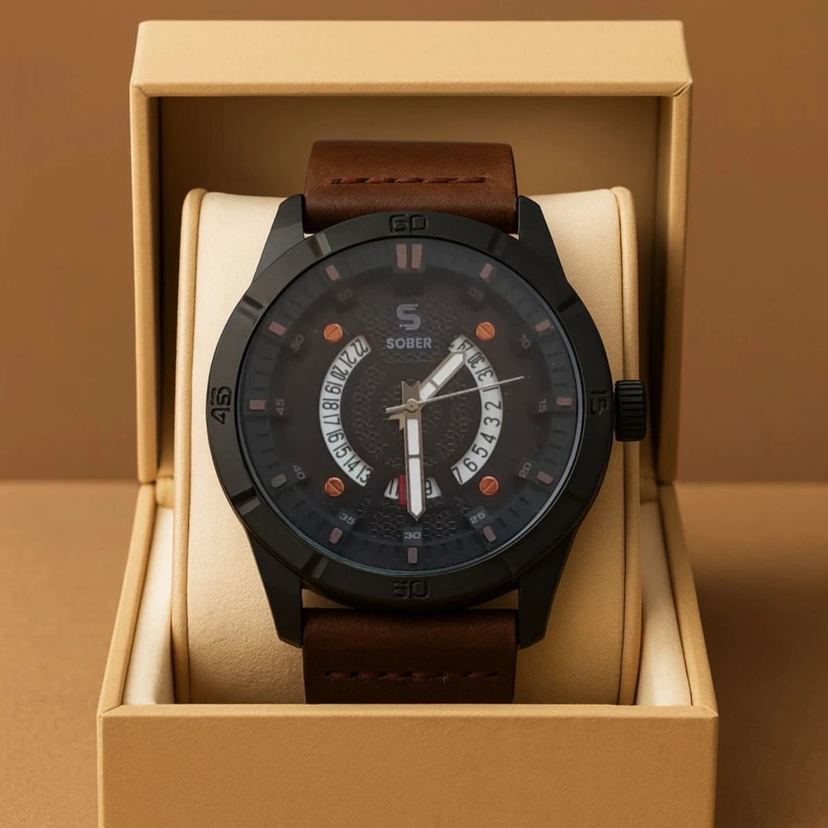 Sober Watch Model 995 Premium Watch Belt Coffee Dial Black Colour Watch For Man