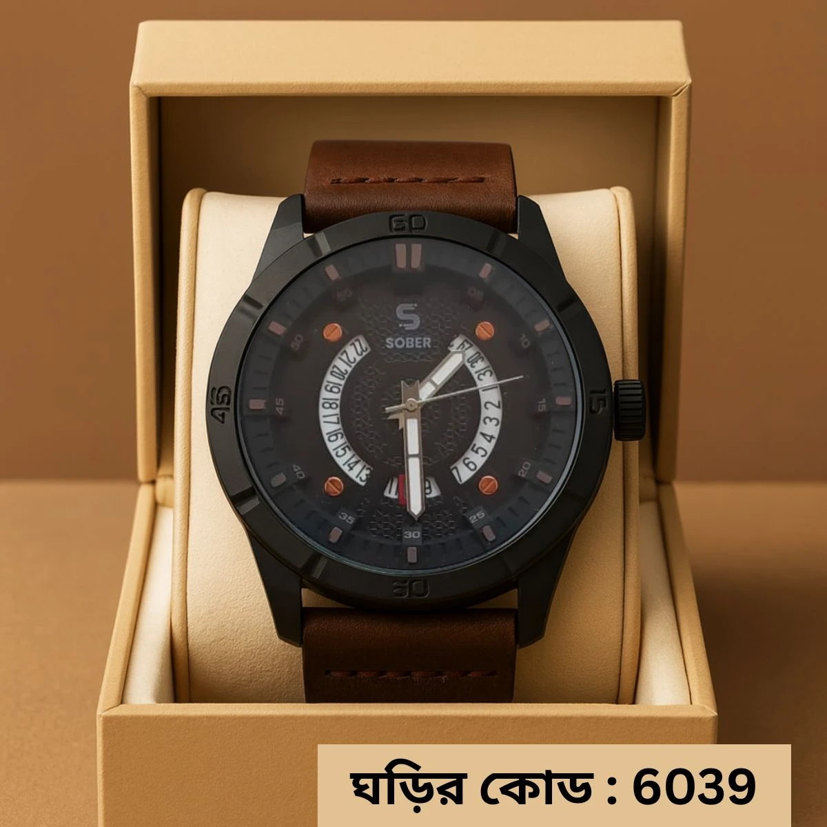 Sober Watch Model 995 Premium Watch Belt Coffee Dial Black Colour Watch For Man