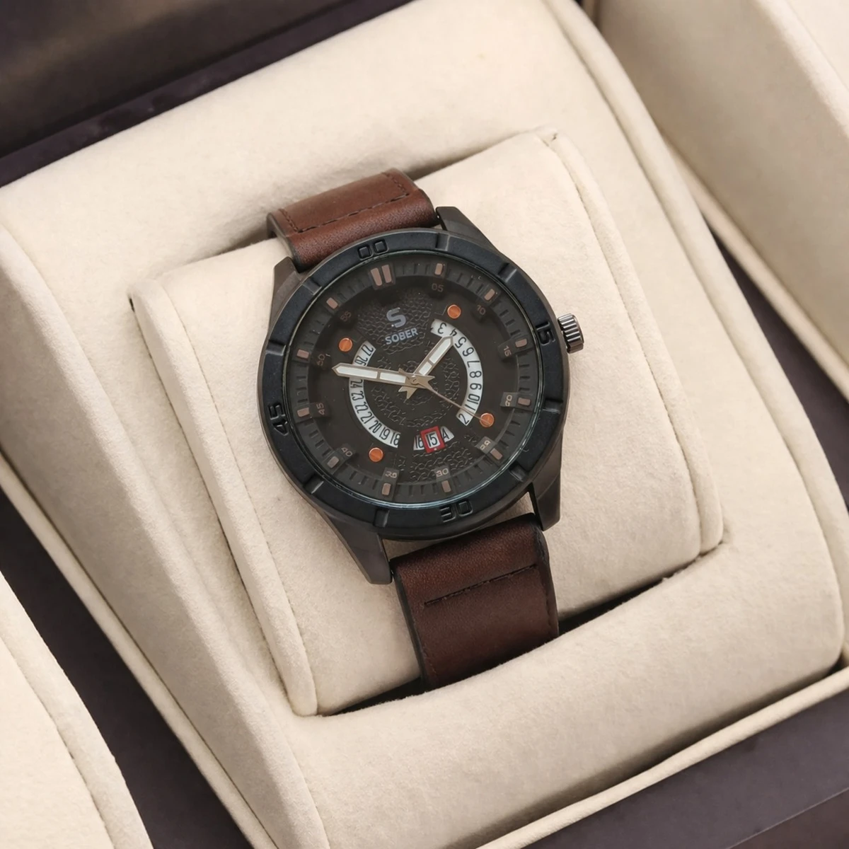 Sober Watch Model 995 Premium Watch Belt Coffee Dial Black Colour Watch For Man