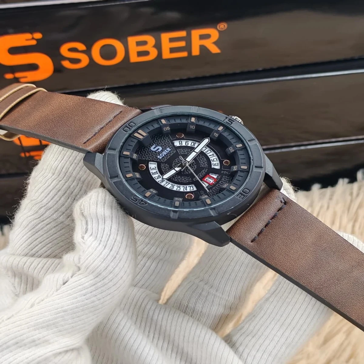 Sober Watch Model 995 Premium Watch Belt Coffee Dial Black Colour Watch For Man