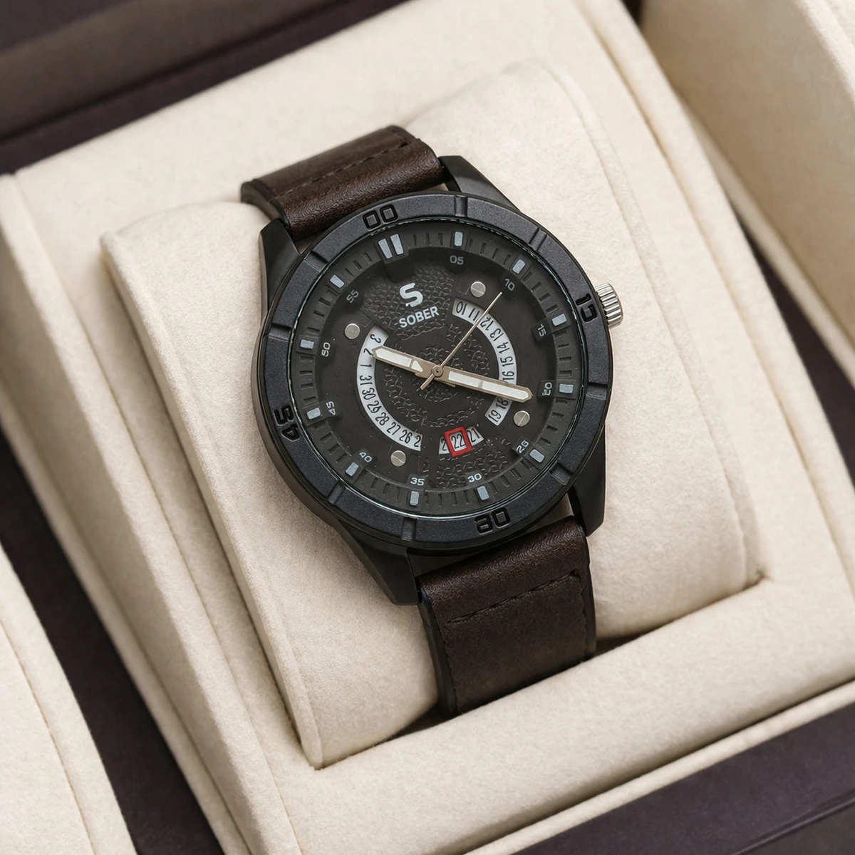 Sober Watch Model 995 Premium Watch Belt Ash Dial Black Colour Watch For Man