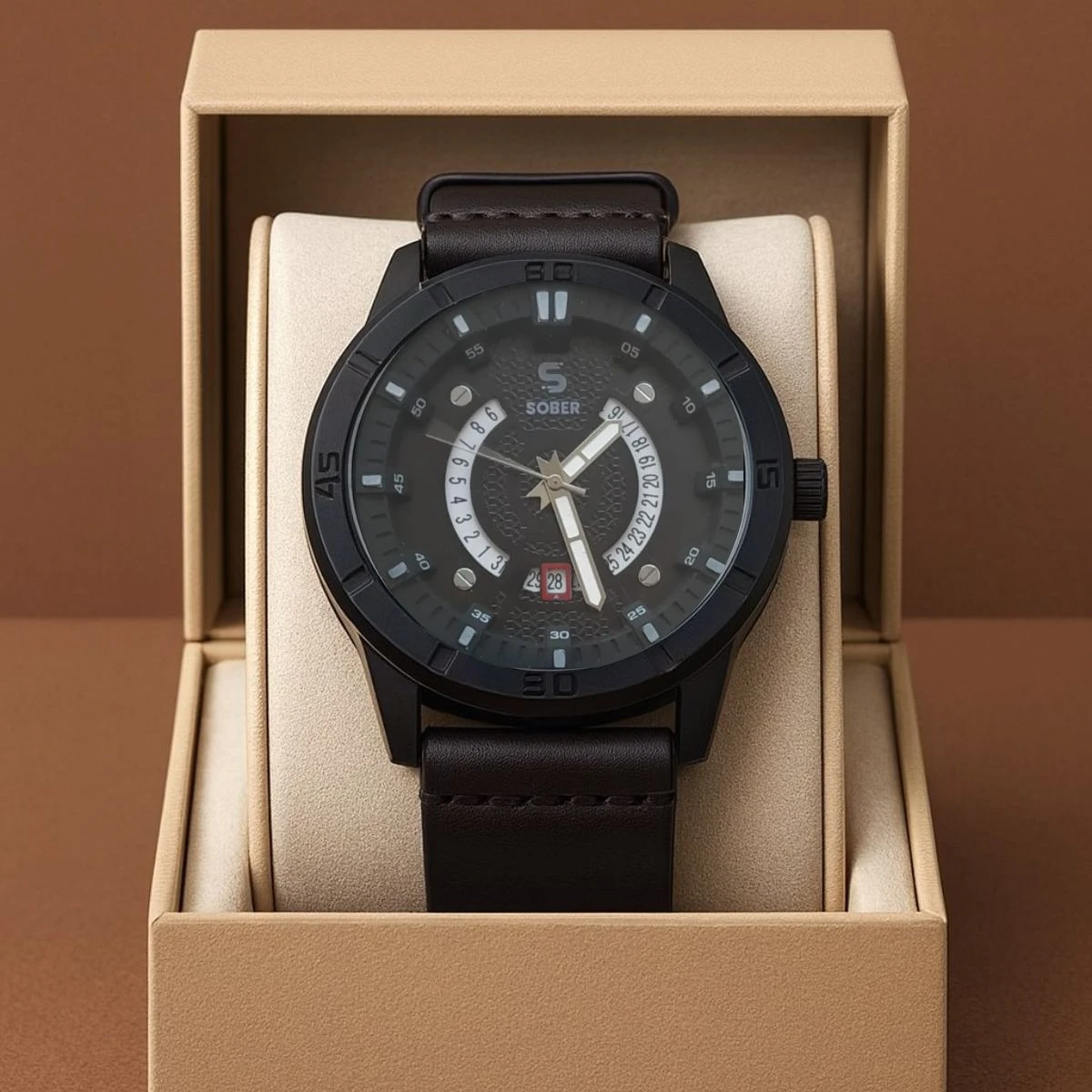 Sober Watch Model 995 Premium Watch Belt Ash Dial Black Colour Watch For Man