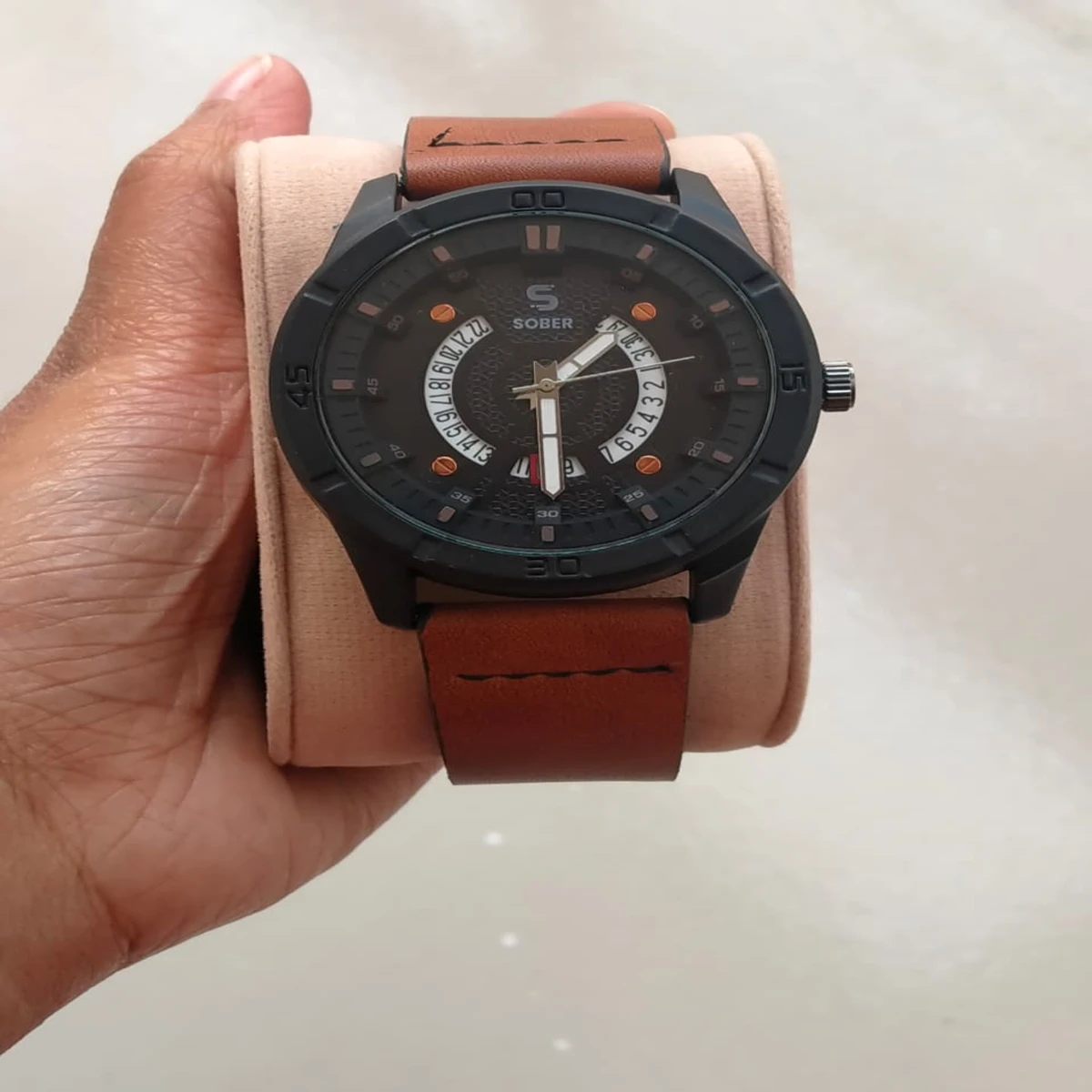 Sober Watch Model 995 Premium Watch Belt Brown Dial Black Colour Watch For Man