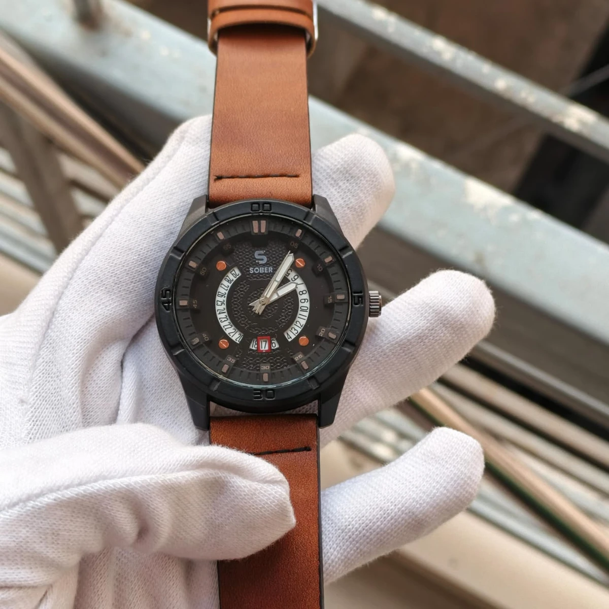 Sober Watch Model 995 Premium Watch Belt Brown Dial Black Colour Watch For Man