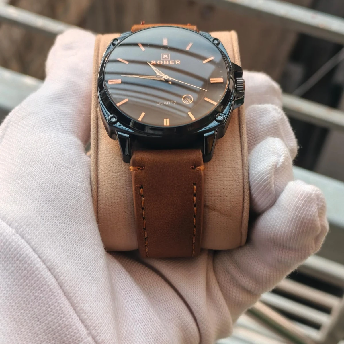 Sober Watch Model 985 Premium Watch Belt Brown Dial Black Colour Watch For Man