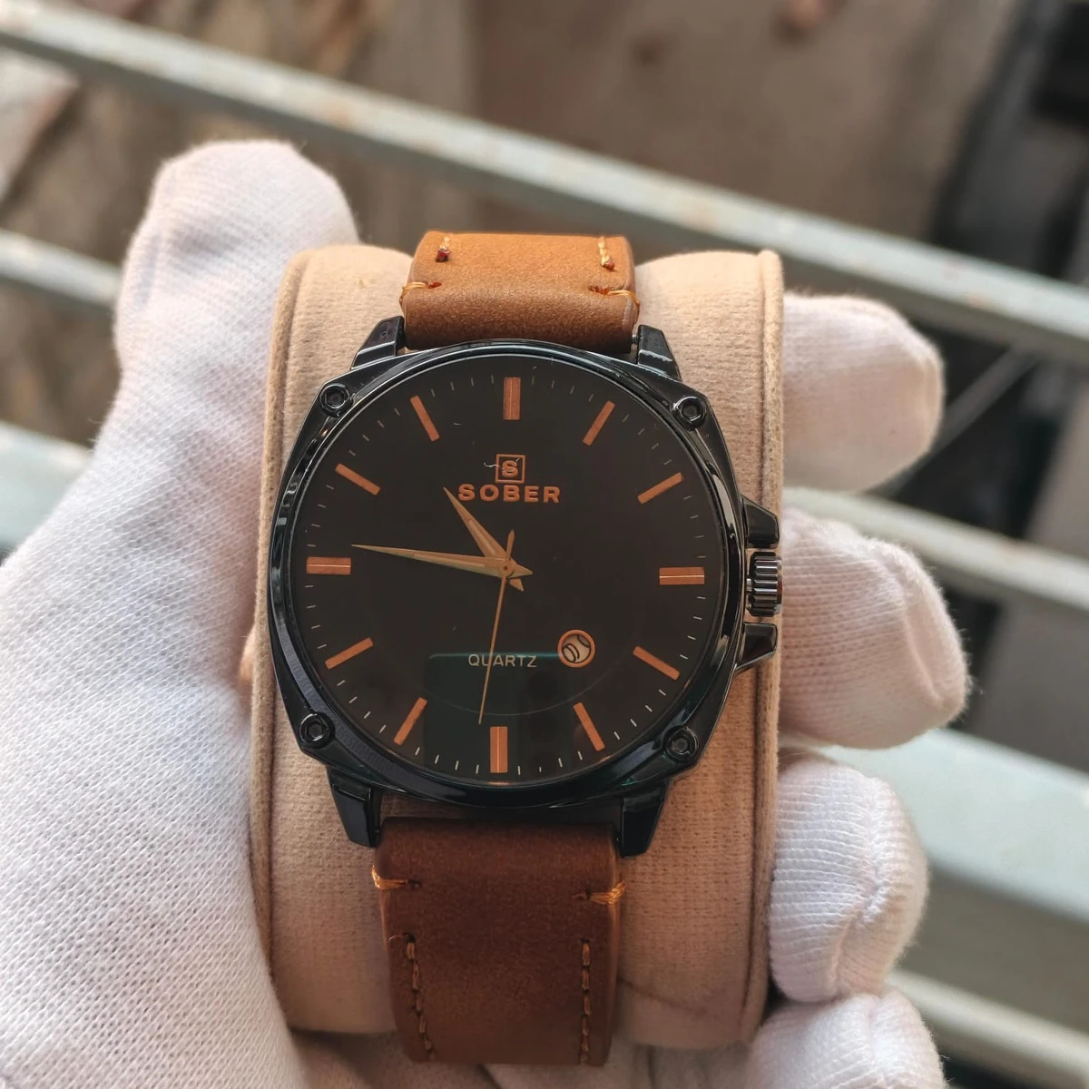 Sober Watch Model 985 Premium Watch Belt Brown Dial Black Colour Watch For Man