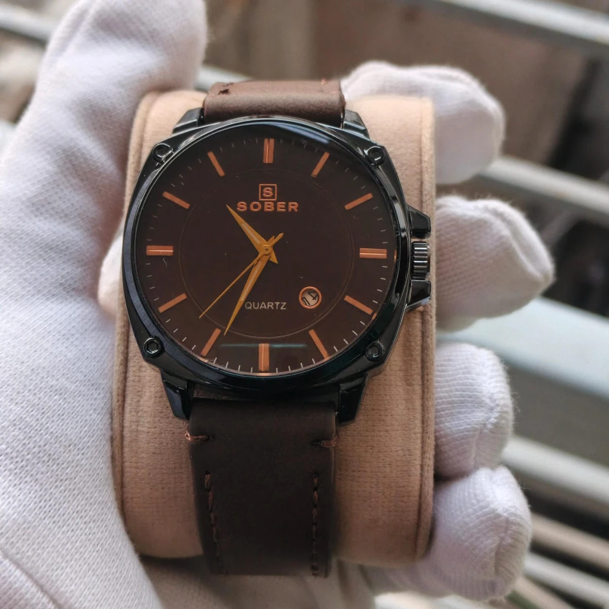 Sober Watch Model 985 Premium Watch Belt Coffe Dial Coffe Colour Watch For Man