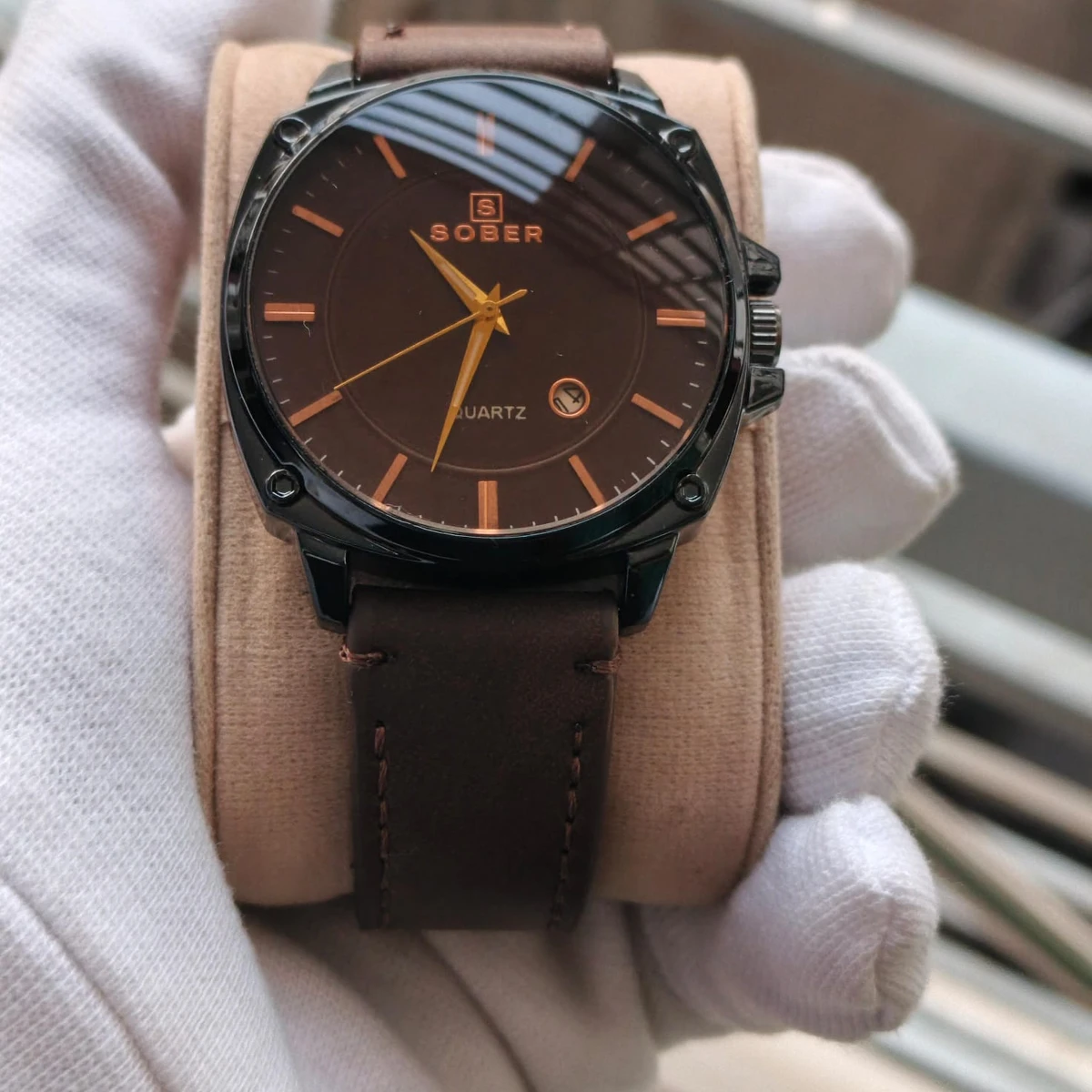 Sober Watch Model 985 Premium Watch Belt Coffe Dial Coffe Colour Watch For Man