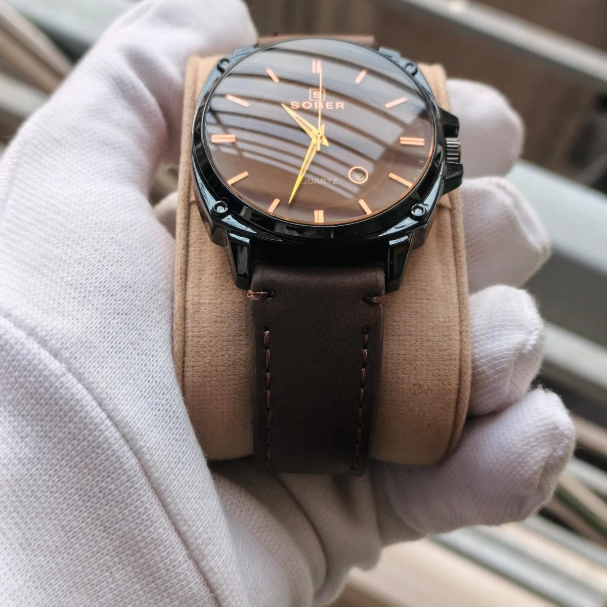Sober Watch Model 985 Premium Watch Belt Coffe Dial Coffe Colour Watch For Man