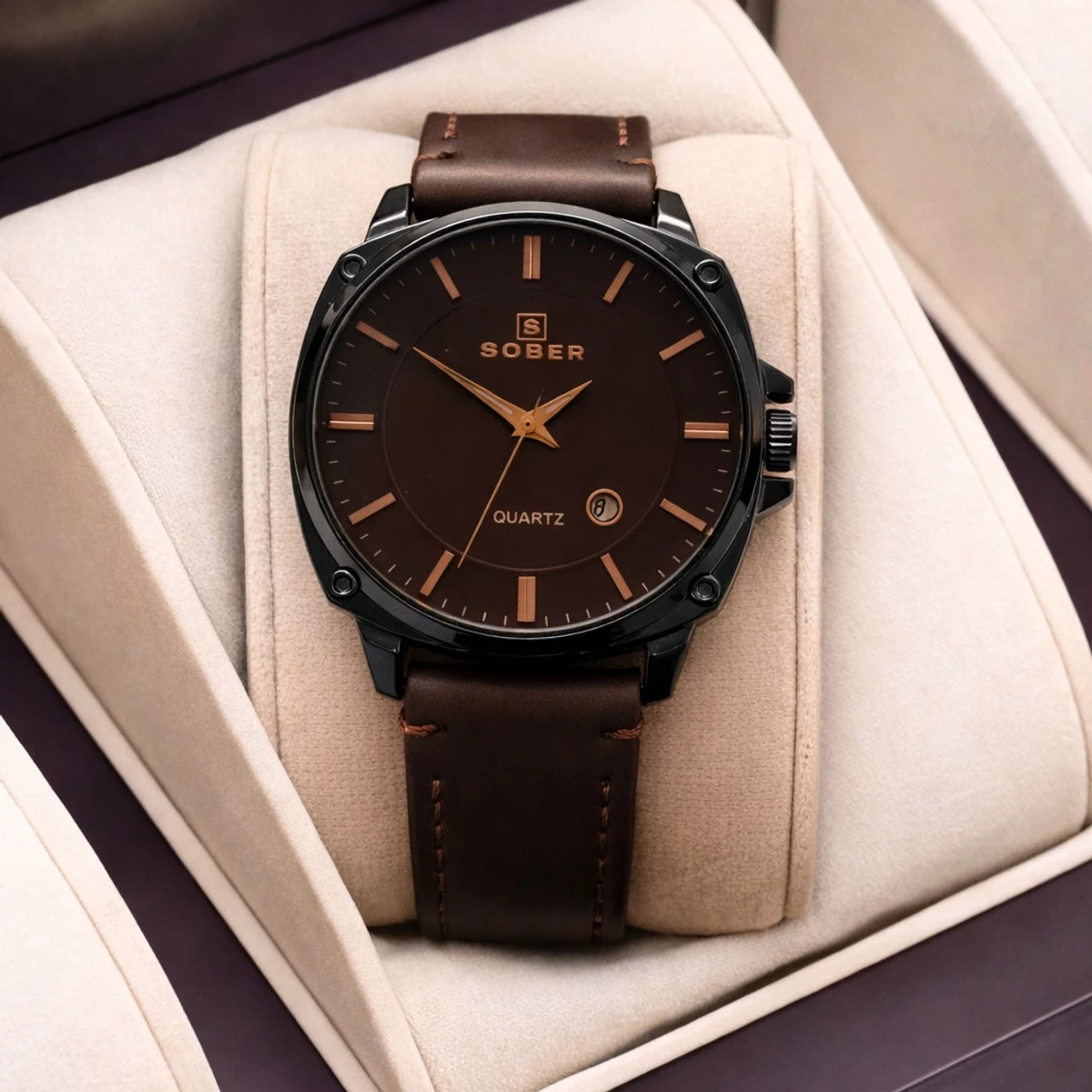 Sober Watch Model 985 Premium Watch Belt Coffe Dial Coffe Colour Watch For Man