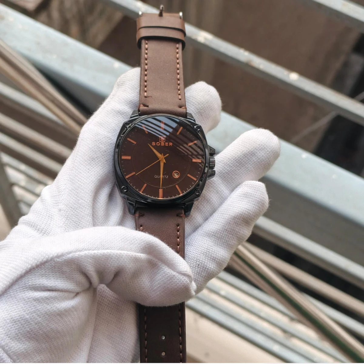 Sober Watch Model 985 Premium Watch Belt Coffe Dial Coffe Colour Watch For Man