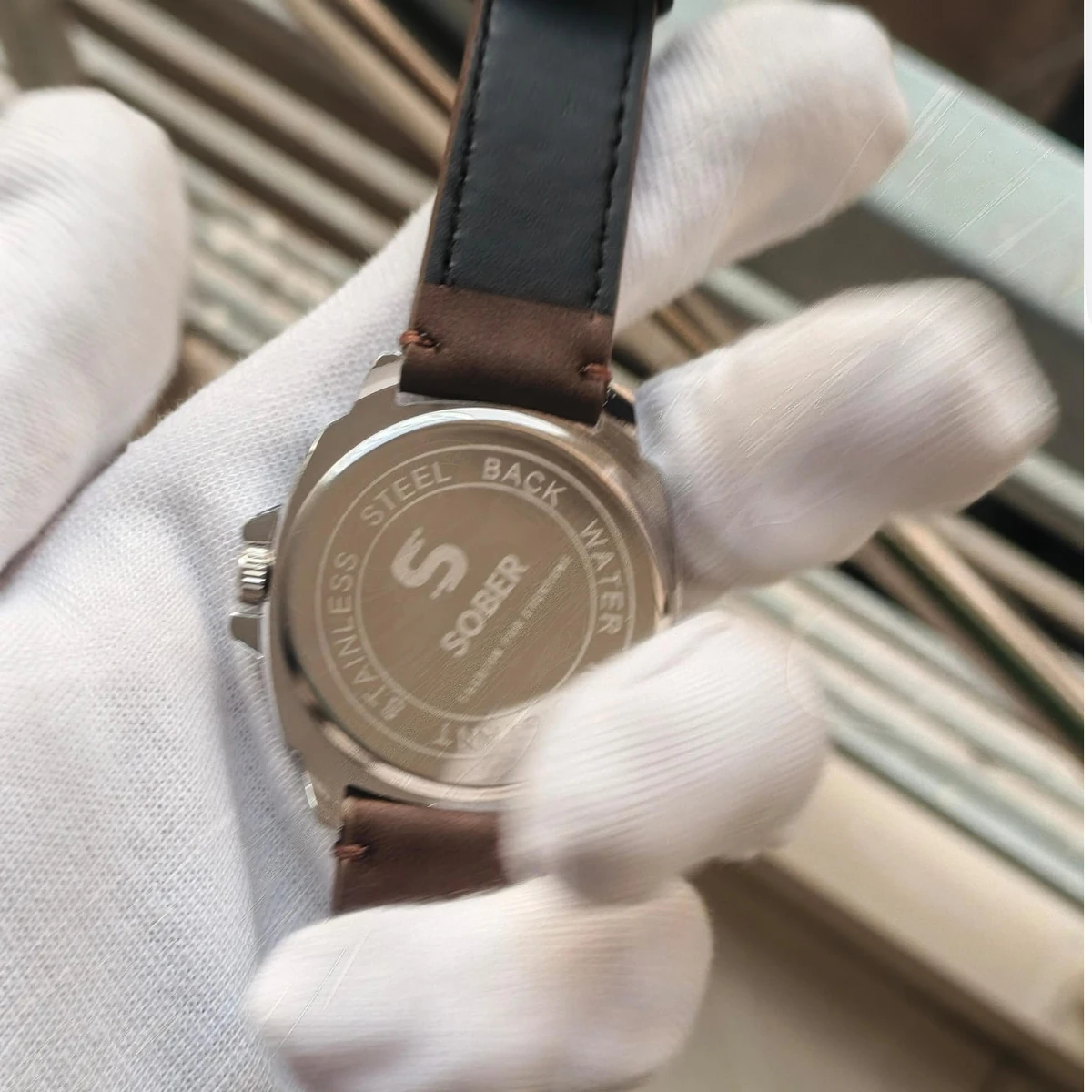 Sober Watch Model 985 Premium Watch Belt Coffe Round Silver  Dial Coffe Colour Watch For Man