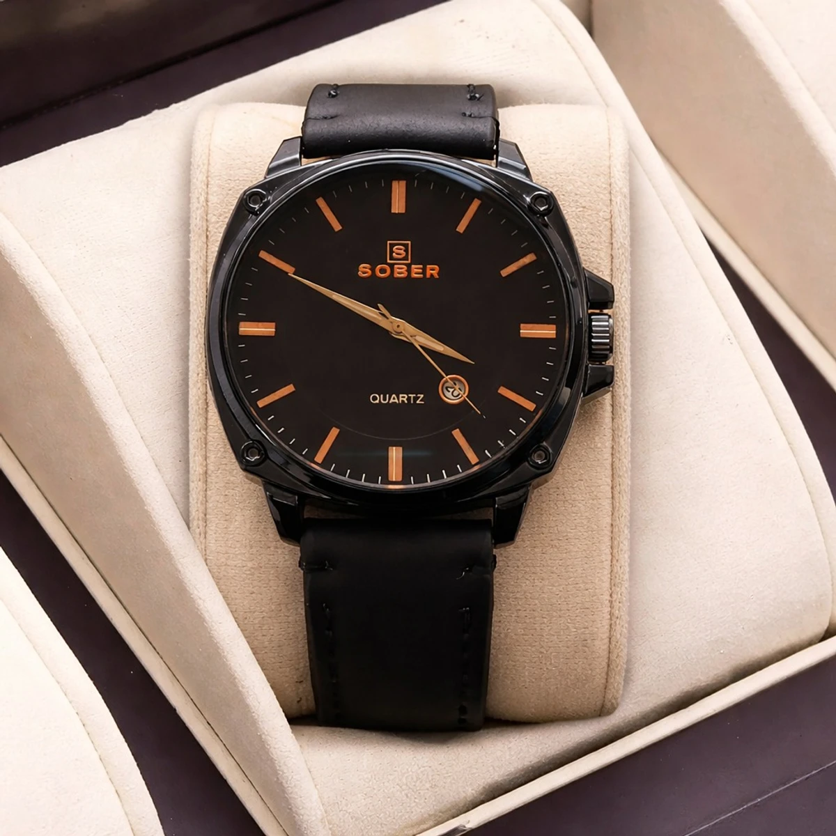 Sober Watch Model 985 Premium Watch Belt Black Dial Black Colour Watch For Man