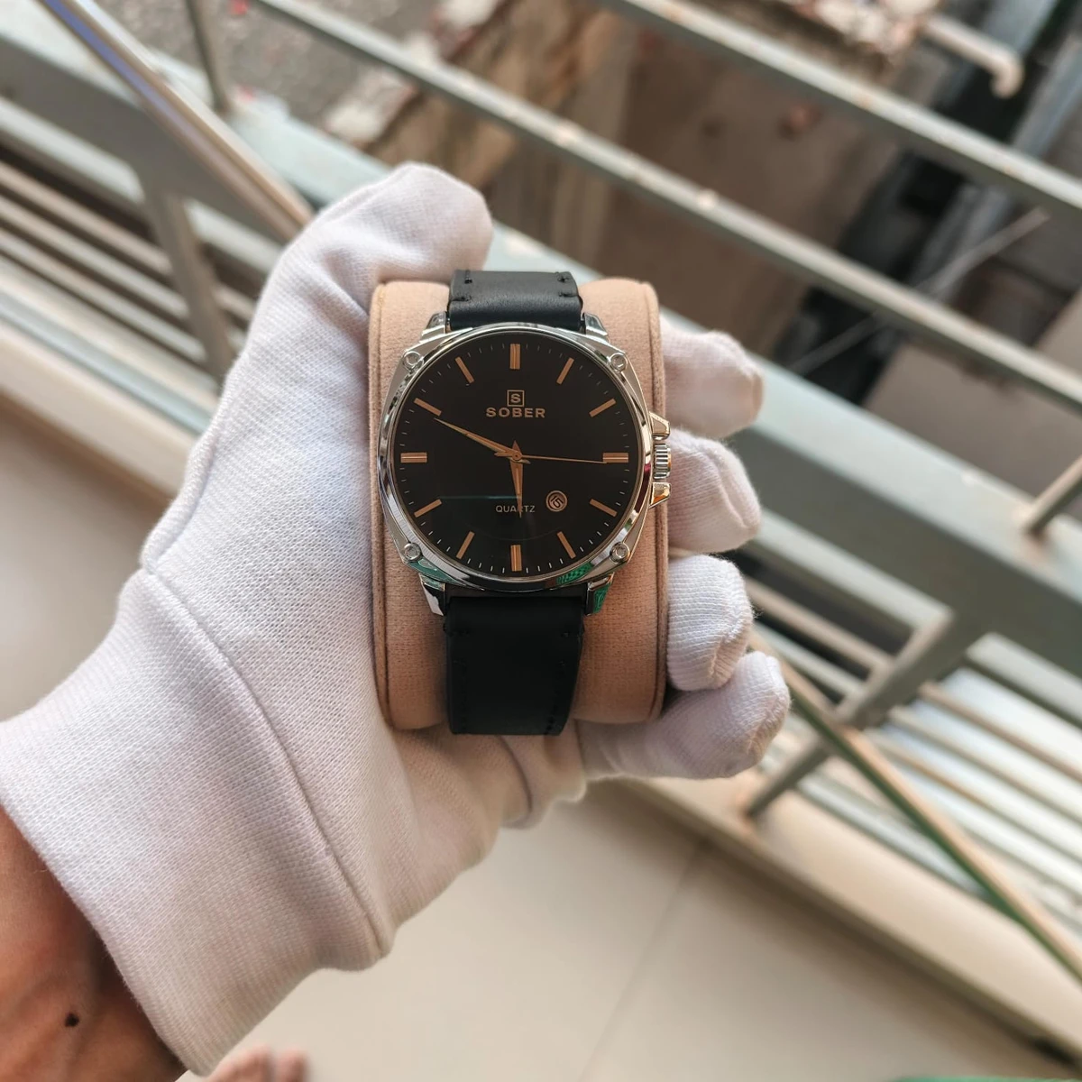 Sober Watch Model 985 Premium Watch Belt Black Round White  Dial Black Colour Watch For Man