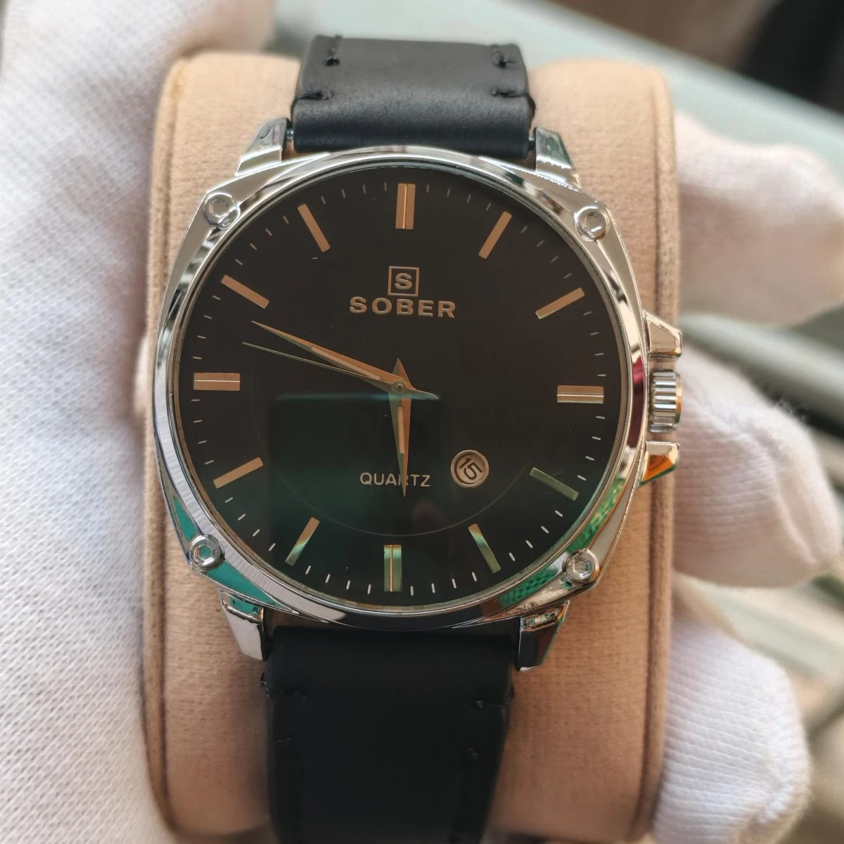 Sober Watch Model 985 Premium Watch Belt Black Round White  Dial Black Colour Watch For Man