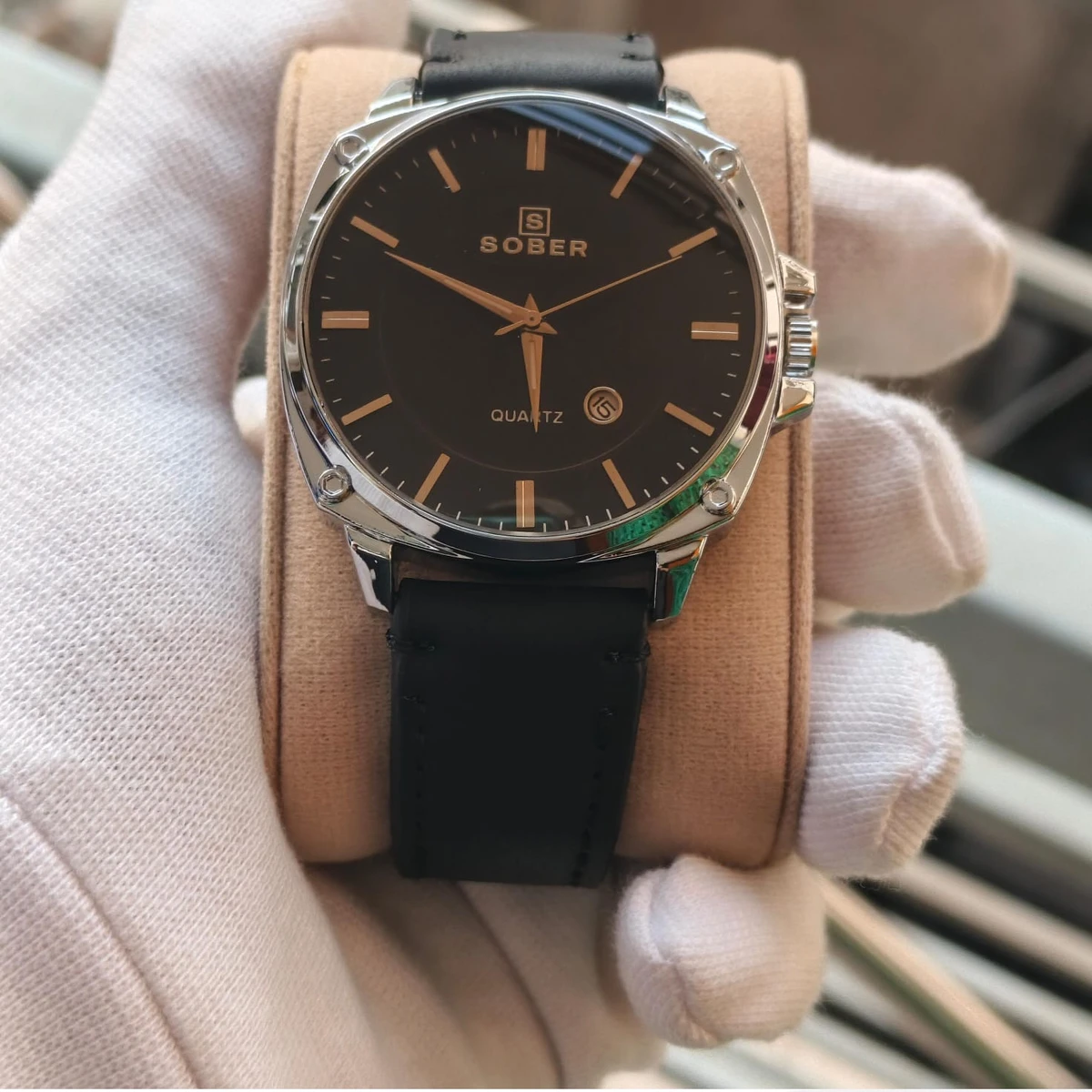 Sober Watch Model 985 Premium Watch Belt Black Round White  Dial Black Colour Watch For Man