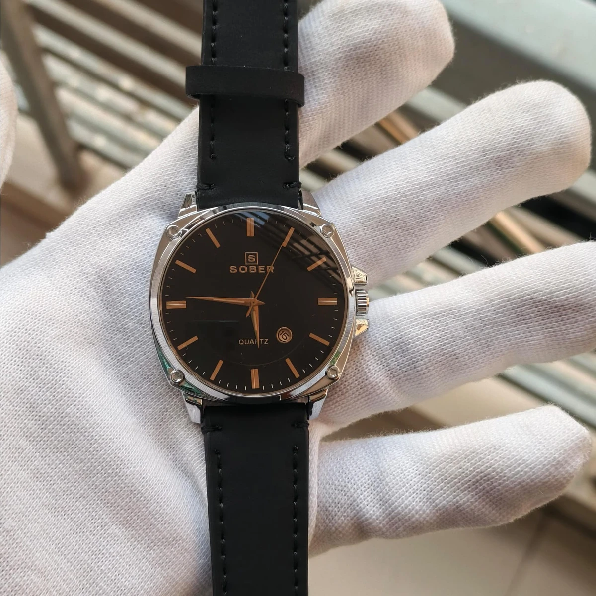 Sober Watch Model 985 Premium Watch Belt Black Round White  Dial Black Colour Watch For Man