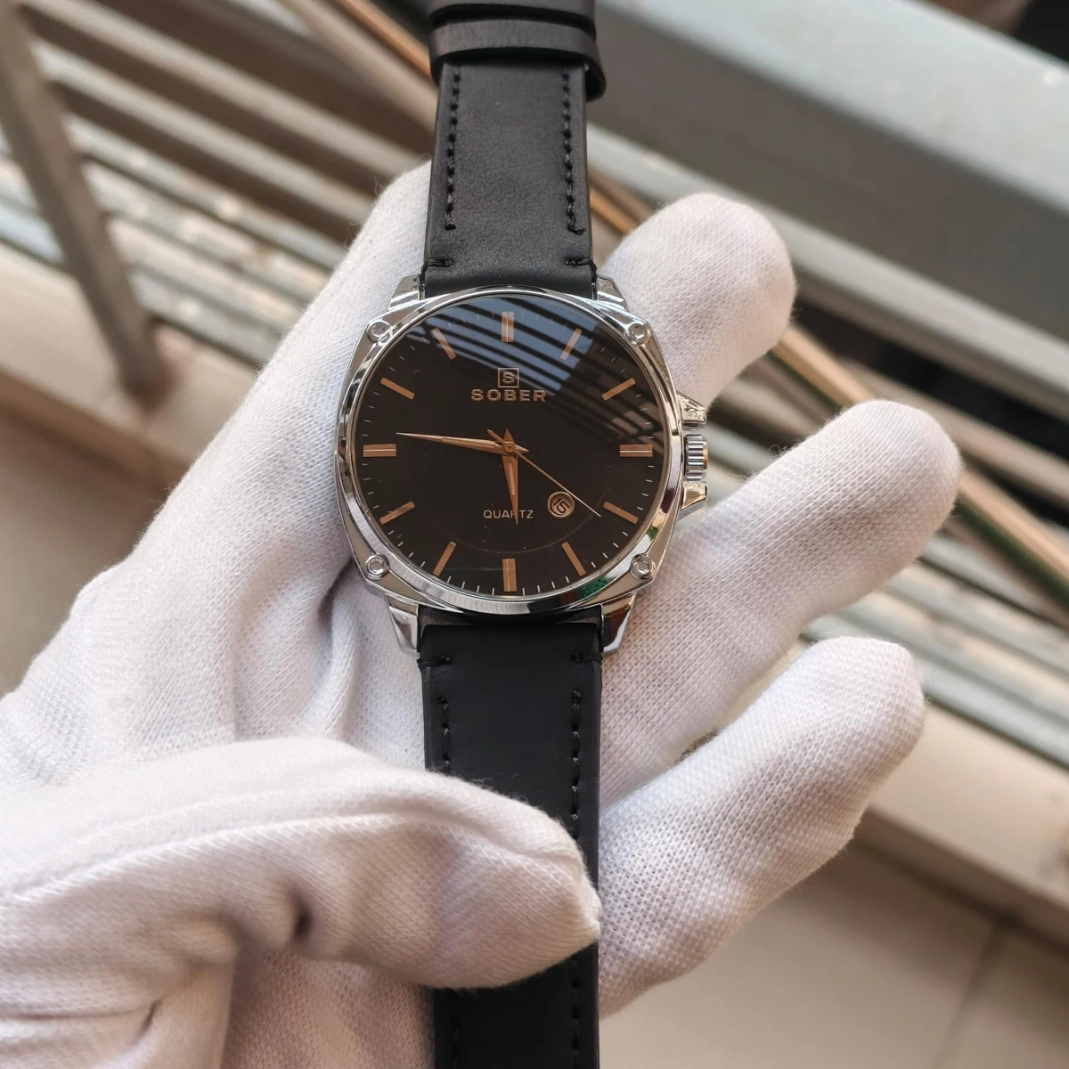 Sober Watch Model 985 Premium Watch Belt Black Round White  Dial Black Colour Watch For Man