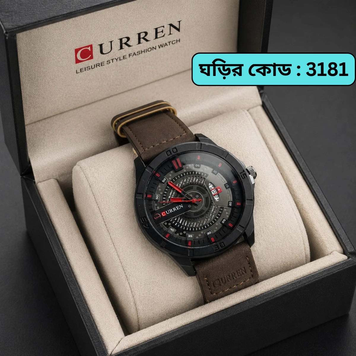 Curren Watch Model 8301 Belt Coffee Dial Black Colour Watch For Man