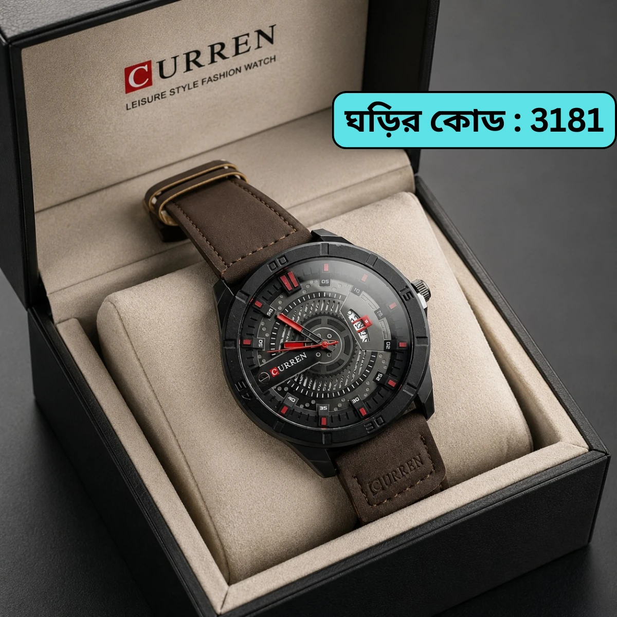 Curren Watch Model 8301 Belt Coffee Dial Black Colour Watch For Man