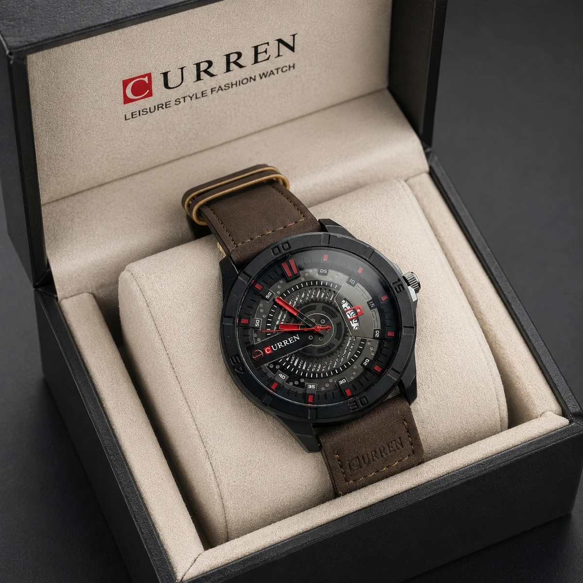 Curren Watch Model 8301 Belt Coffee Dial Black Colour Watch For Man