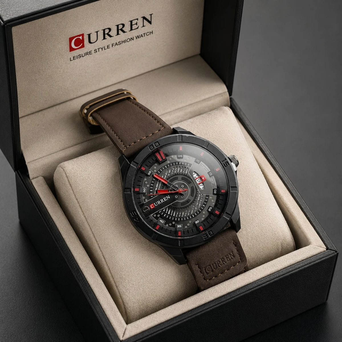 Curren Watch Model 8301 Belt Coffee Dial Black Colour Watch For Man