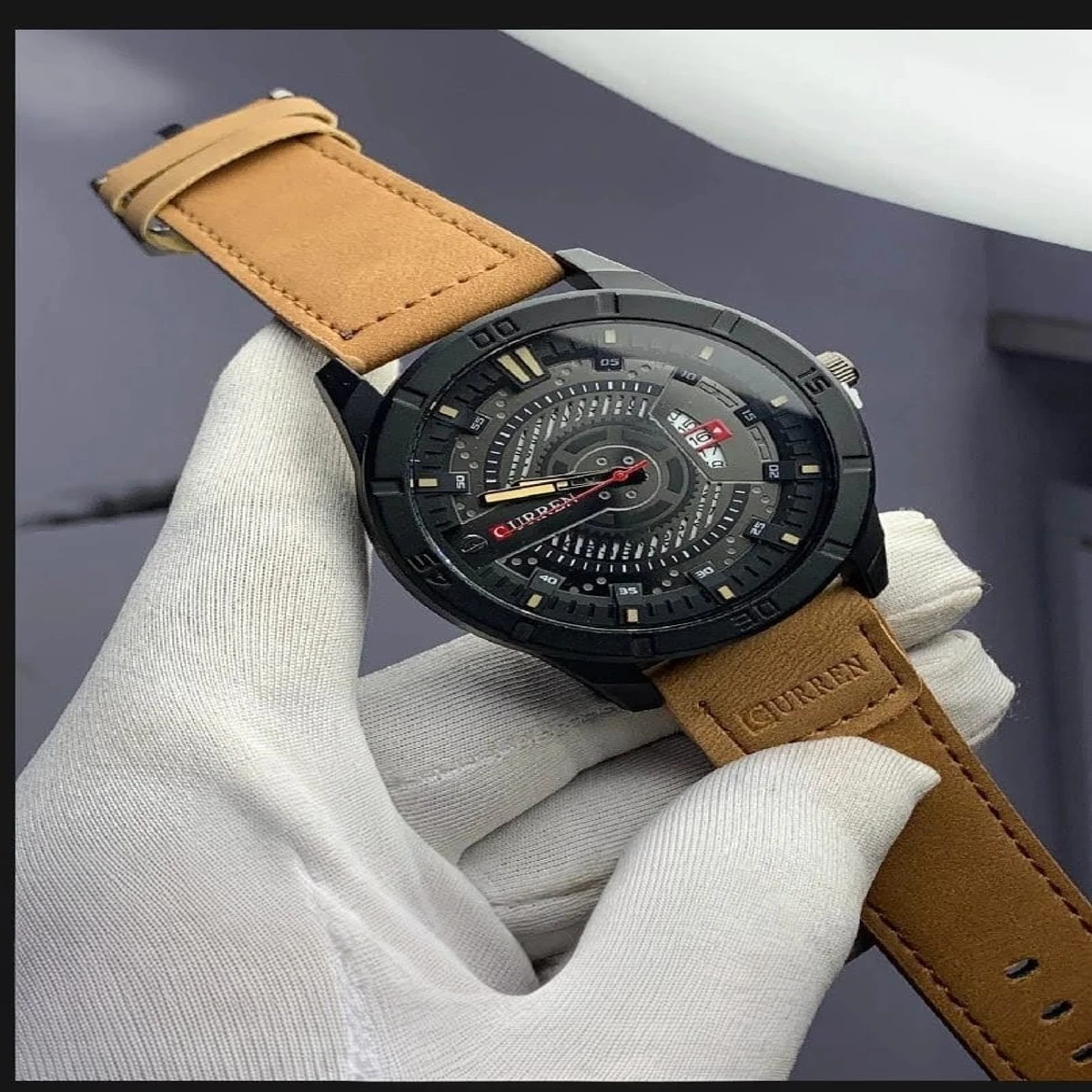 Curren Watch Model 8301 Belt  Brown Dial Black Colour Watch For Man